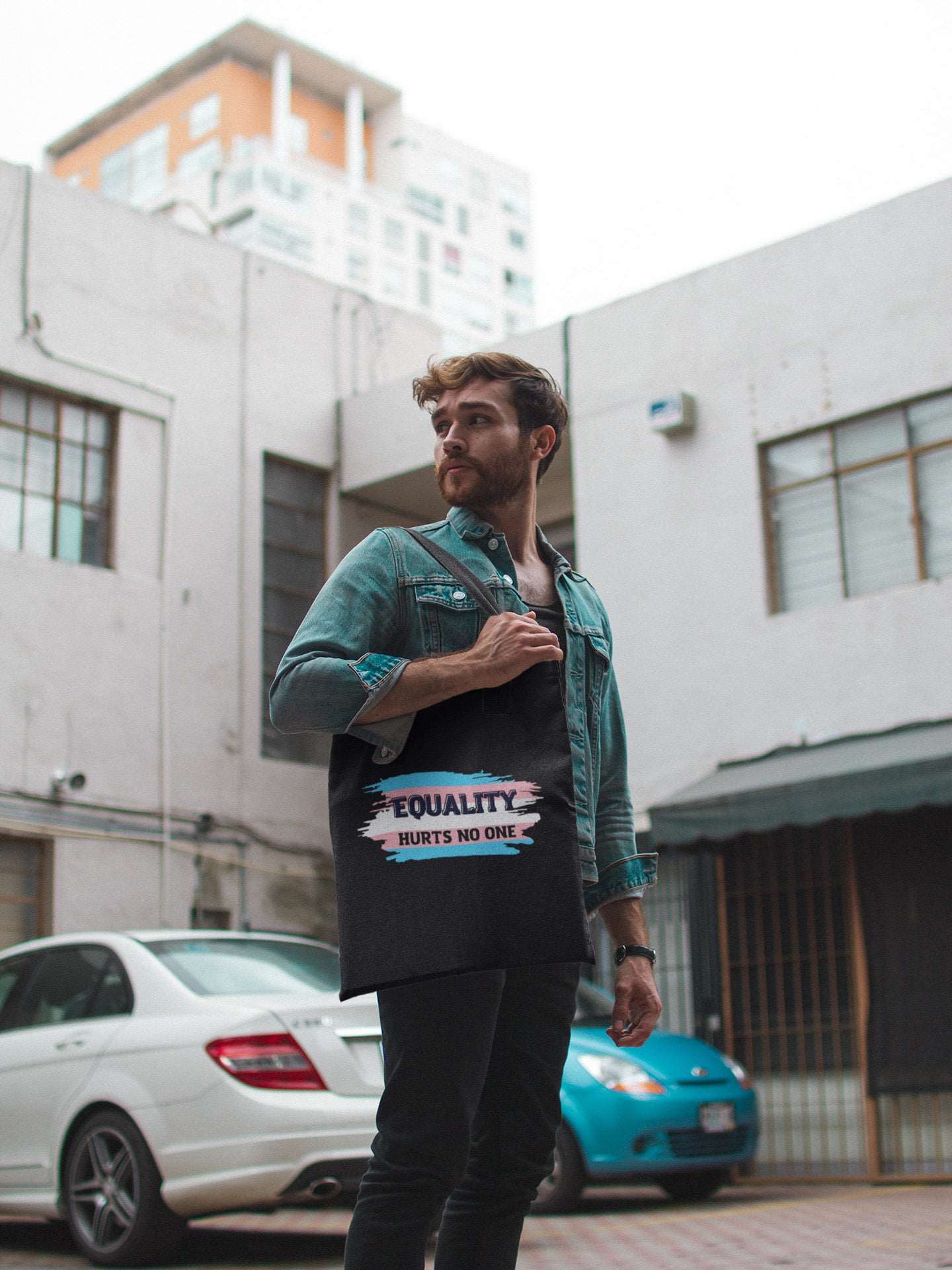 Sacosa textila bumbac organic vegan equality hurts no one transgender flag