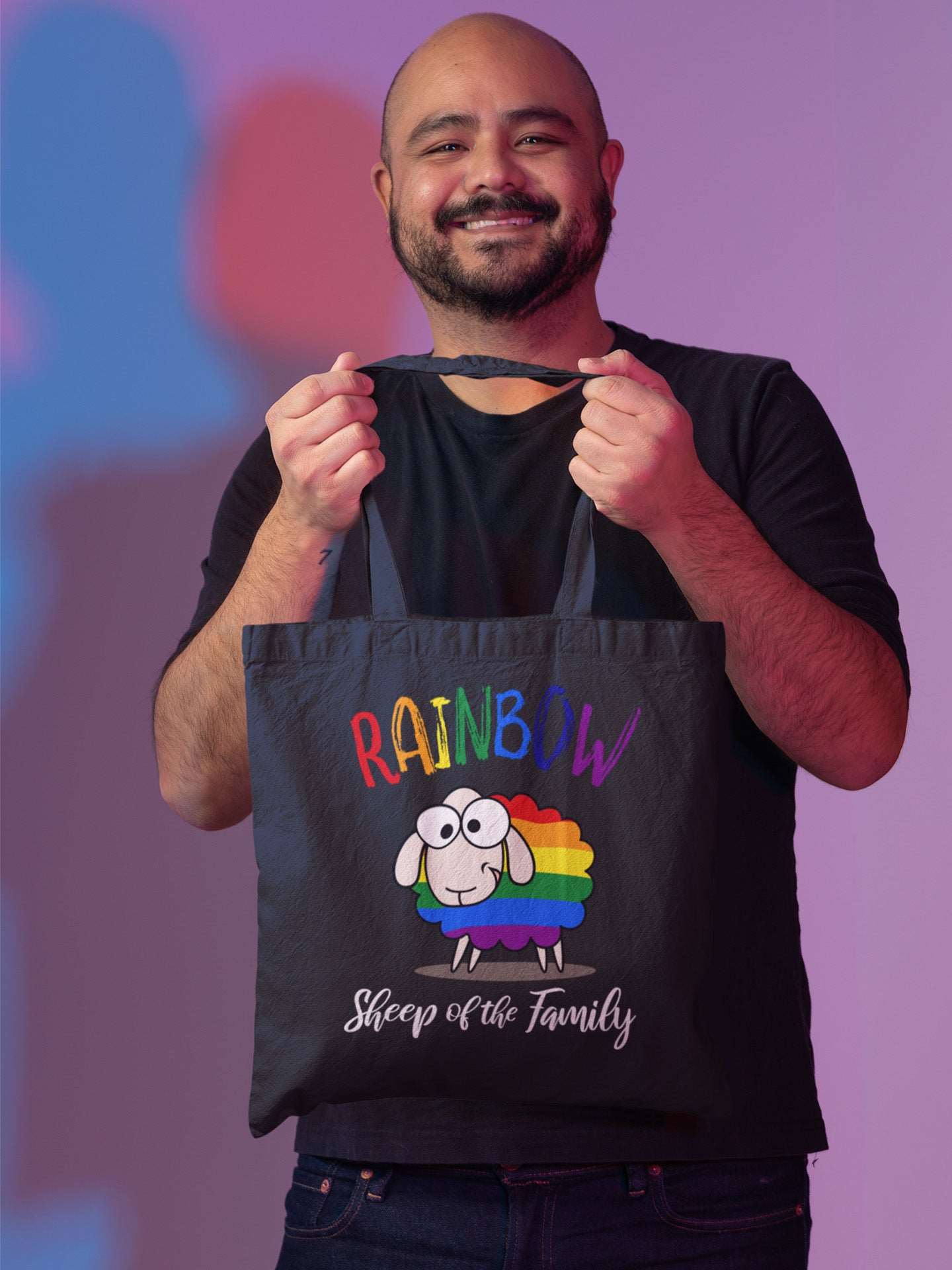 Sacosa textila bumbac organic vegan pride hay creations RAINBOW SHEEP OF THE FAMILY