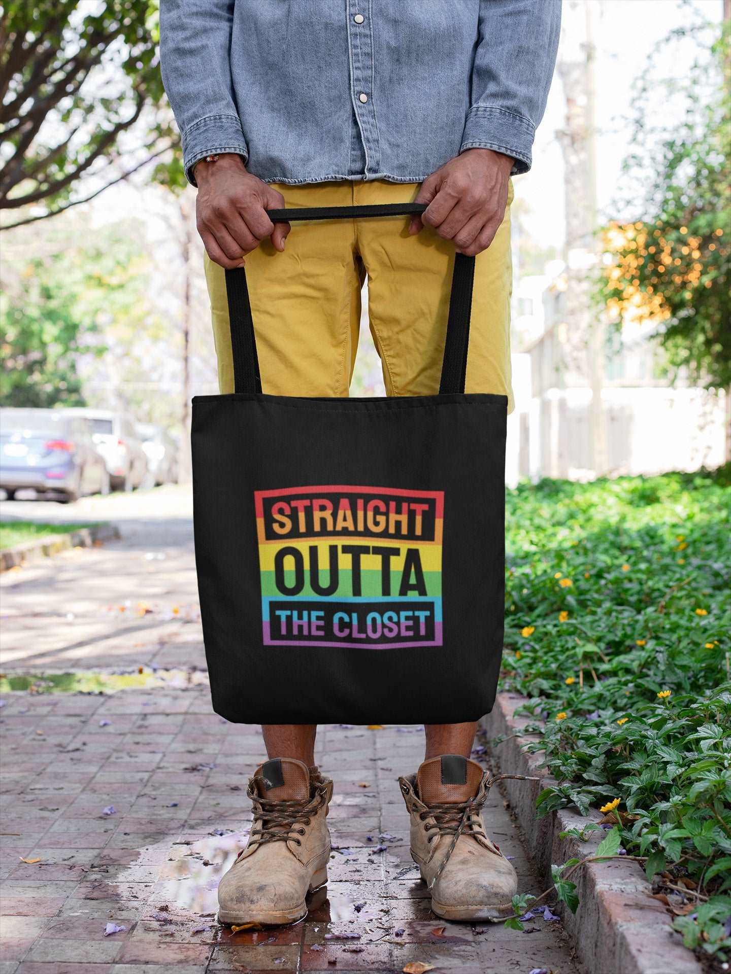 Sacosa textila bumbac organic vegan pride hay creations STRAIGHT OUTTA THE CLOSET