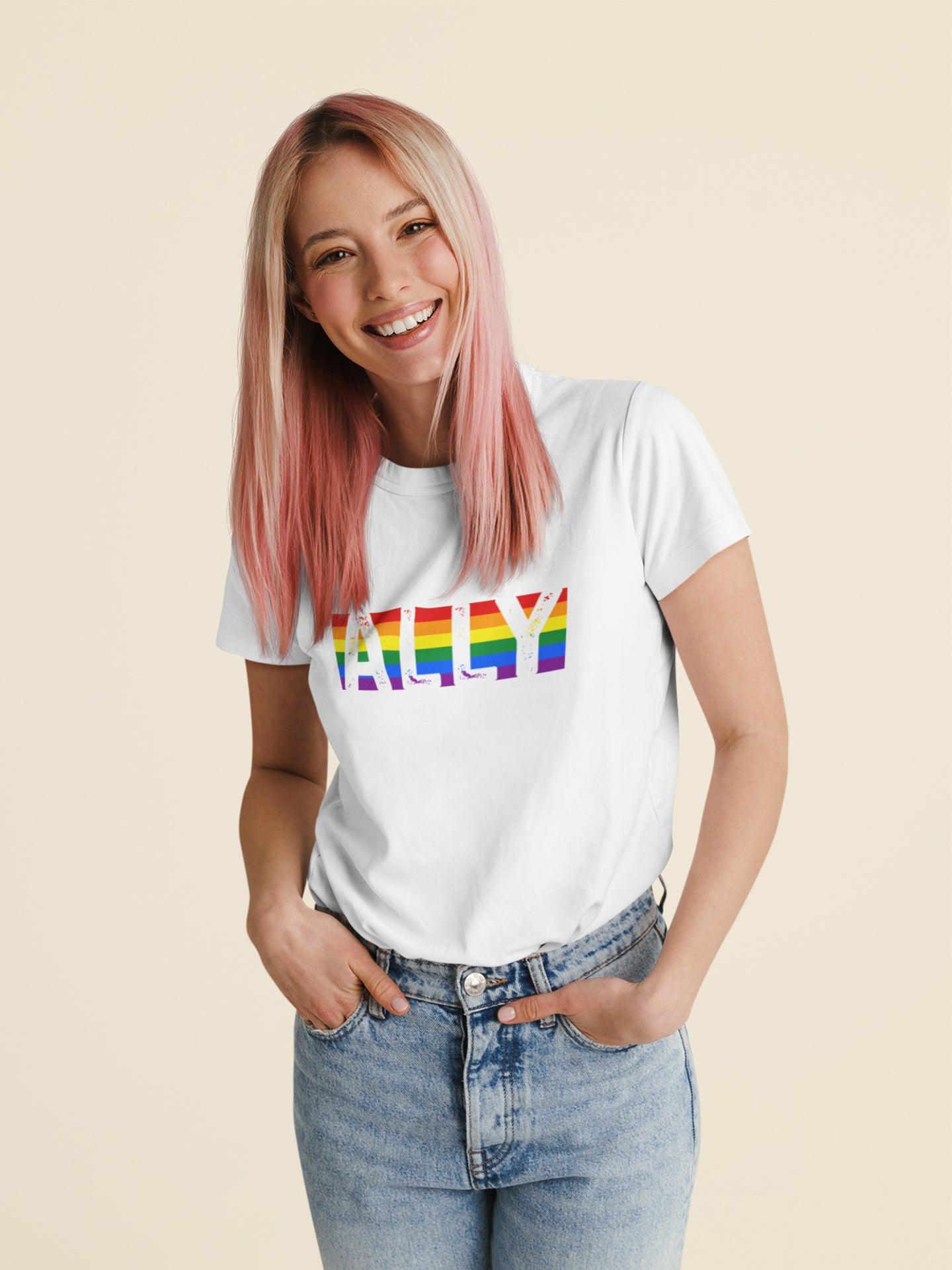tricou bumbac organic lgbt aliat ally hay creations