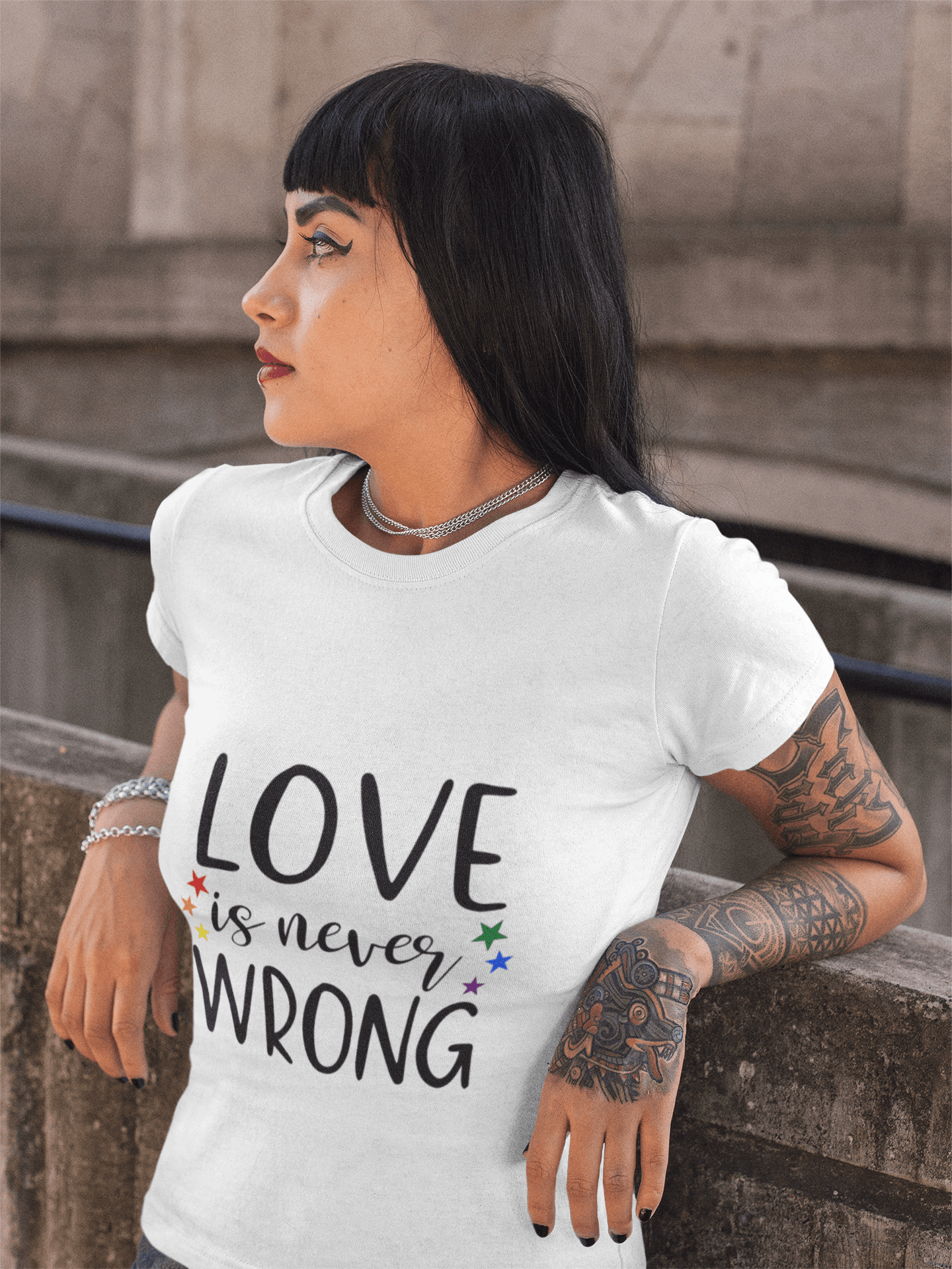 tricou bumbac organic vegan lgbt love is never wrong pride
