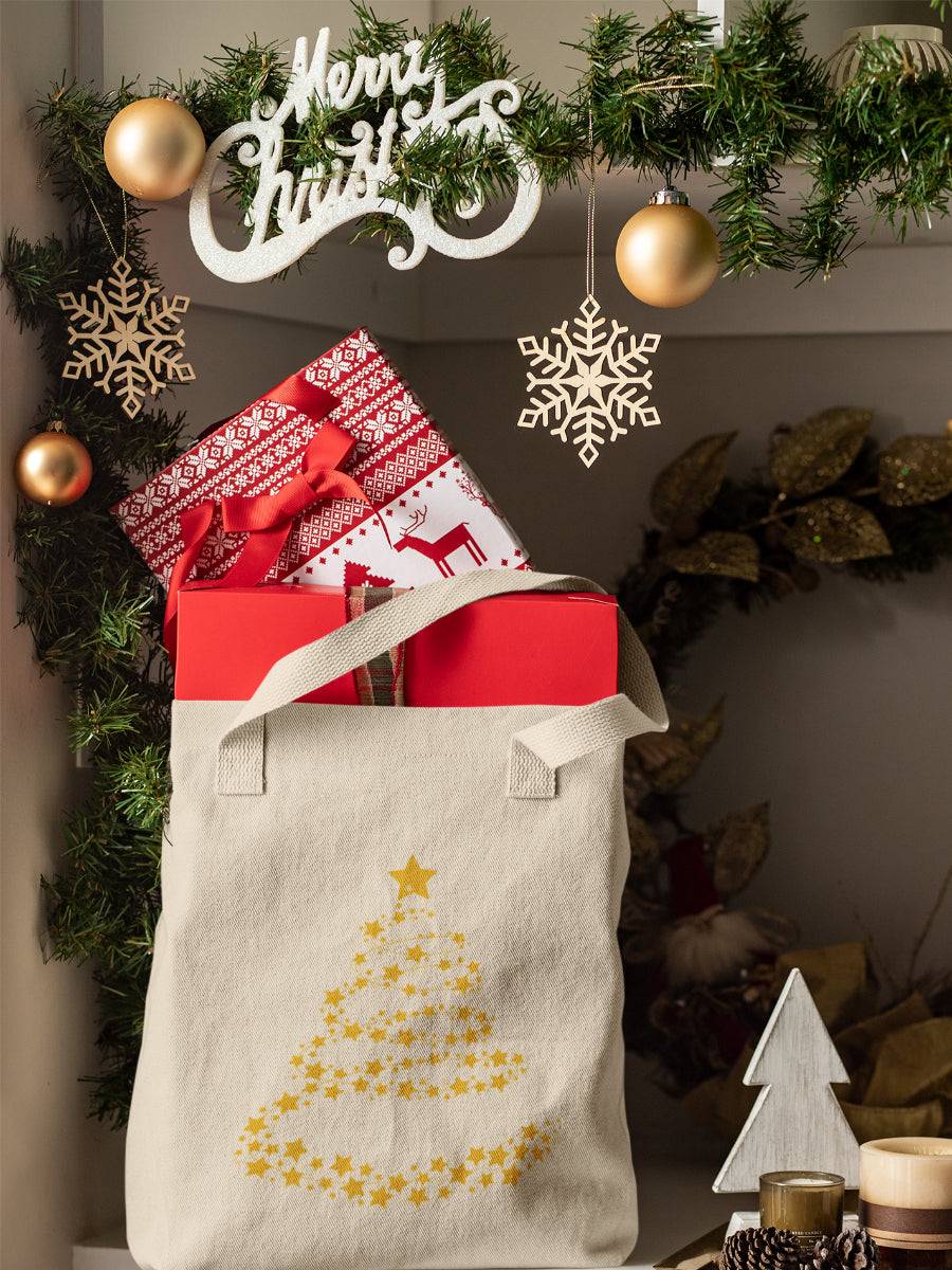 sacosa_textila_bumbac_organic_premium_vegan_cadou_Craciun_Secret_Santa_hay_creations_bej_stars_christmas_tree