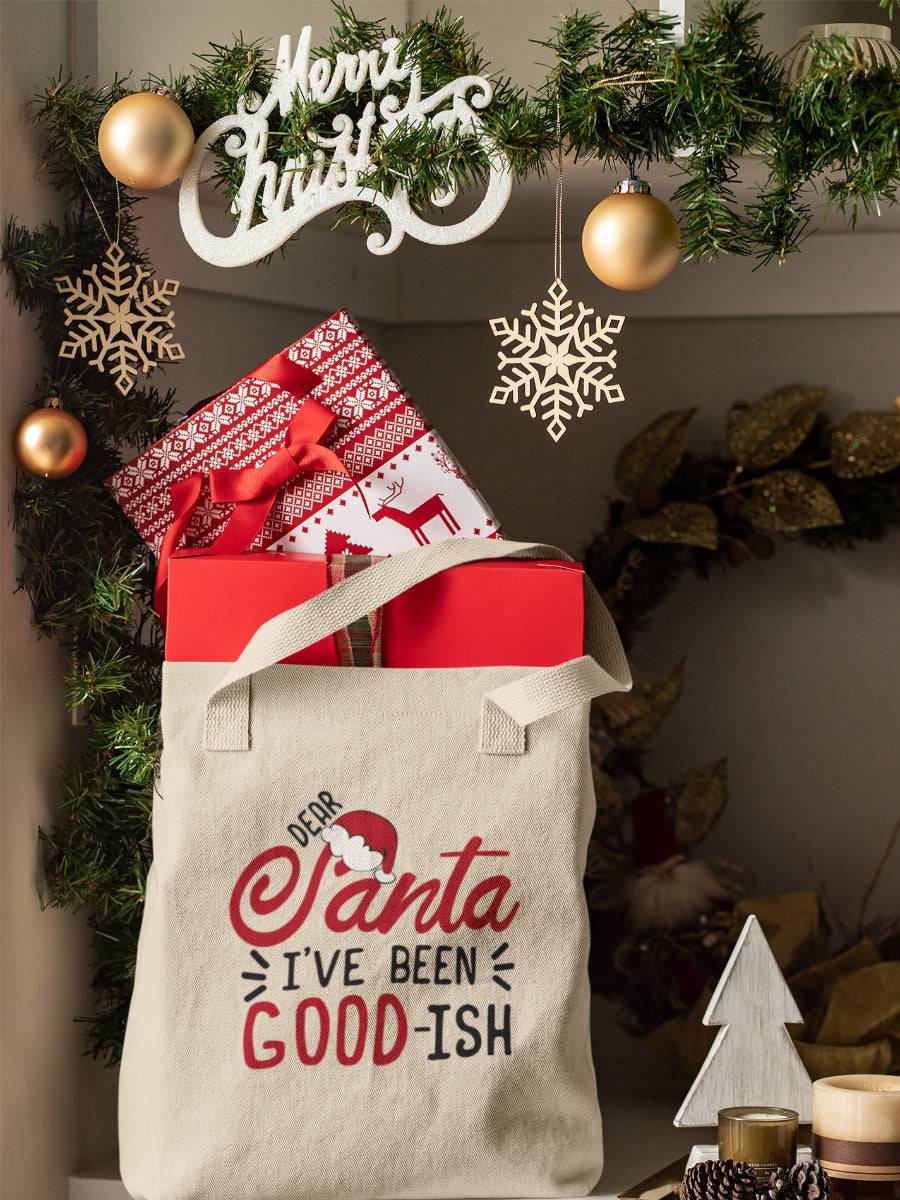 sacosa_textila_bumbac_organic_premium_vegan_cadou_Craciun_Secret_Santa_i_ve_been_good_ish_bej