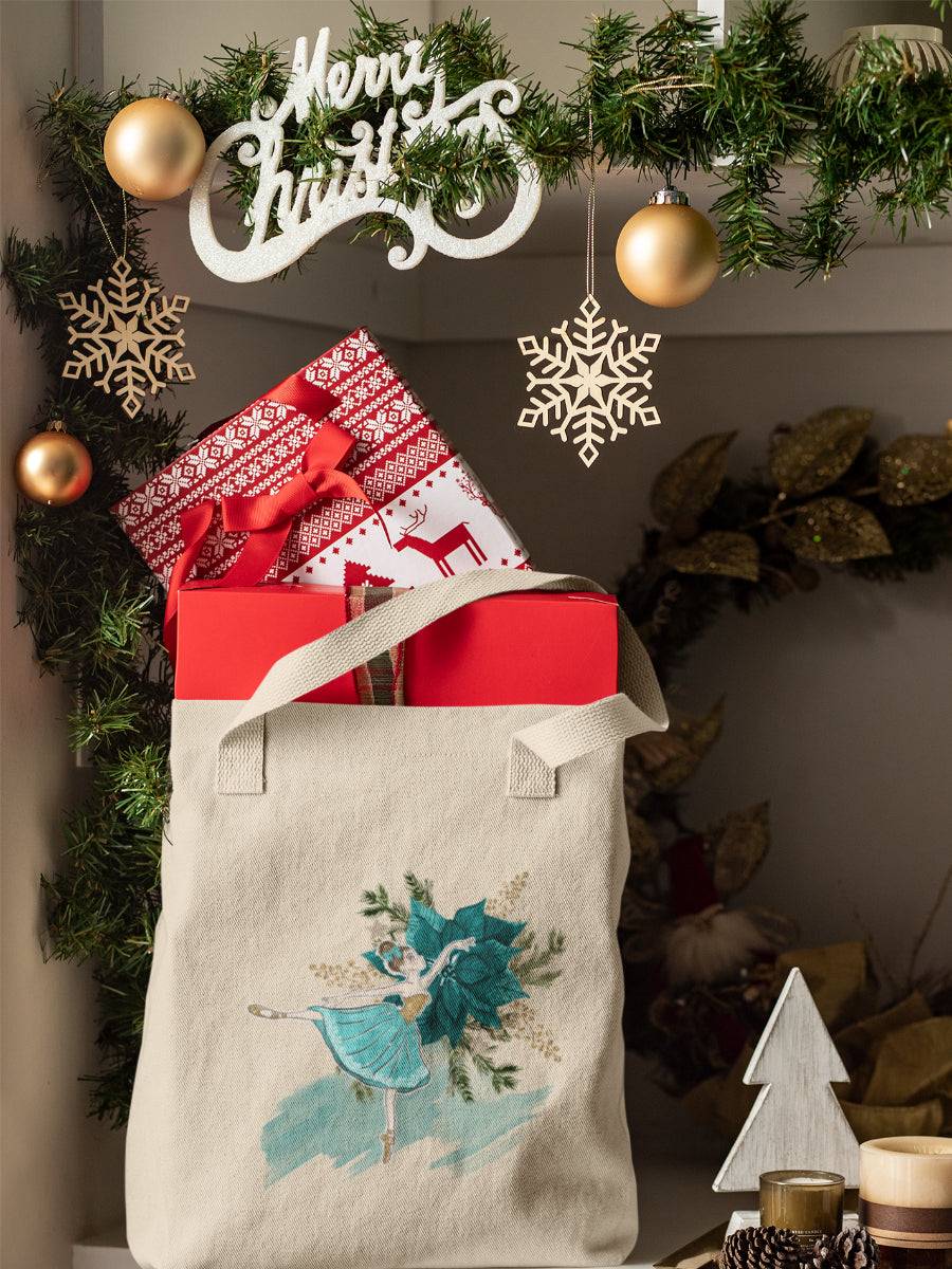 sacosa_textila_bumbac_organic_premium_vegan_cadou_Craciun_Secret_Santa_winterland_ballerina_bej