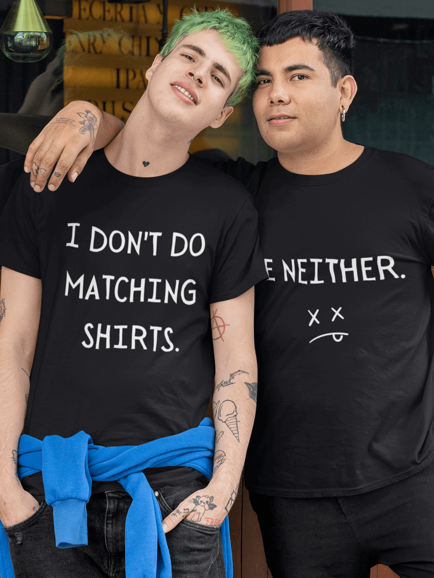 Set tricouri cuplu LGBT I Don't Do Matching Shirts/ Me Neither