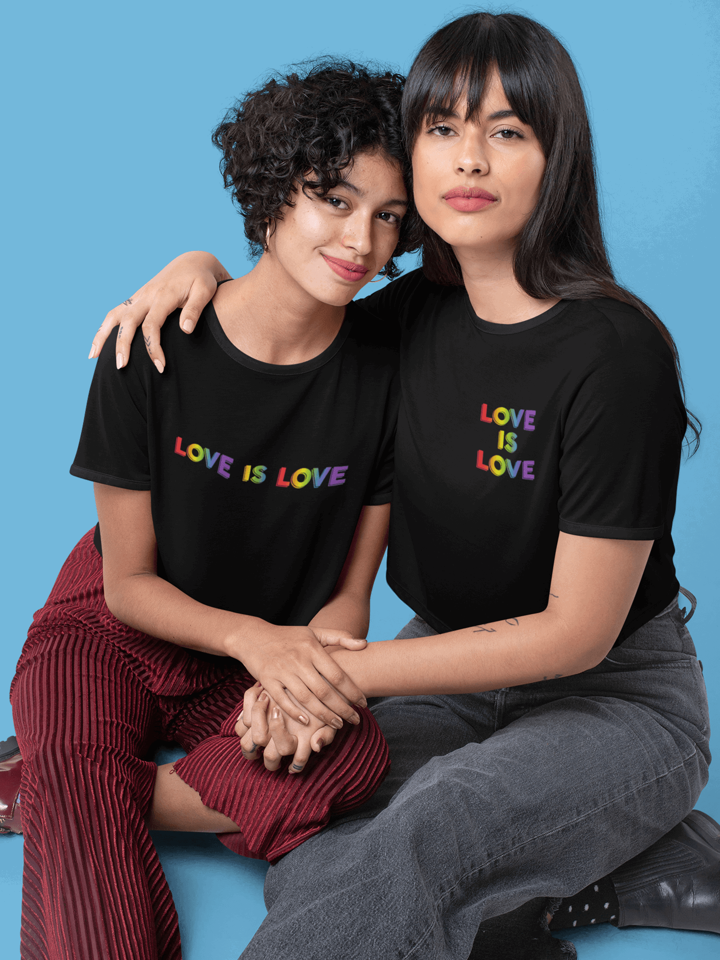 Set tricouri cuplu LGBT Love is Love rainbow