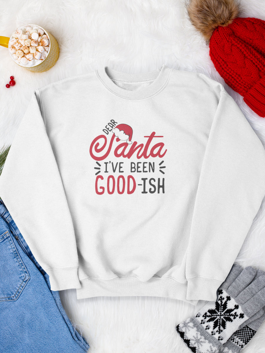 sweatshirt_bumbac_organic_premium_vegan_cadou_Craciun_Secret_Santa_I_ve_been_good_ish_alb_bluza_craciun