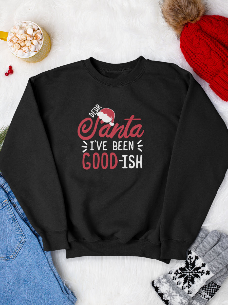 sweatshirt_bumbac_organic_premium_vegan_cadou_Craciun_Secret_Santa_I_ve_been_good_ish_negru_bluza_craciun