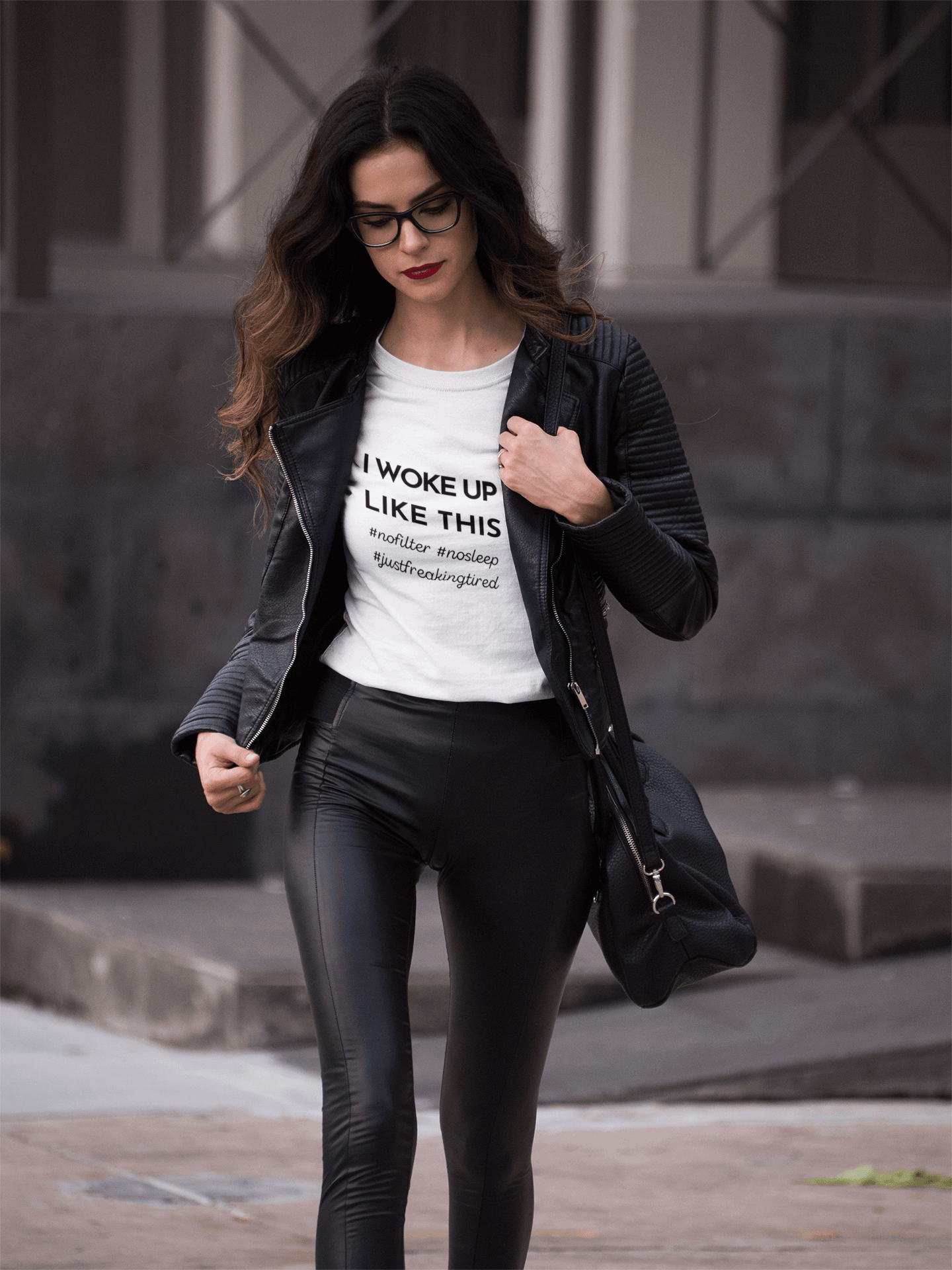 tricou femei woke up like this #nofilter #nosleep #justfreakingtired cadou Ziua Mamei