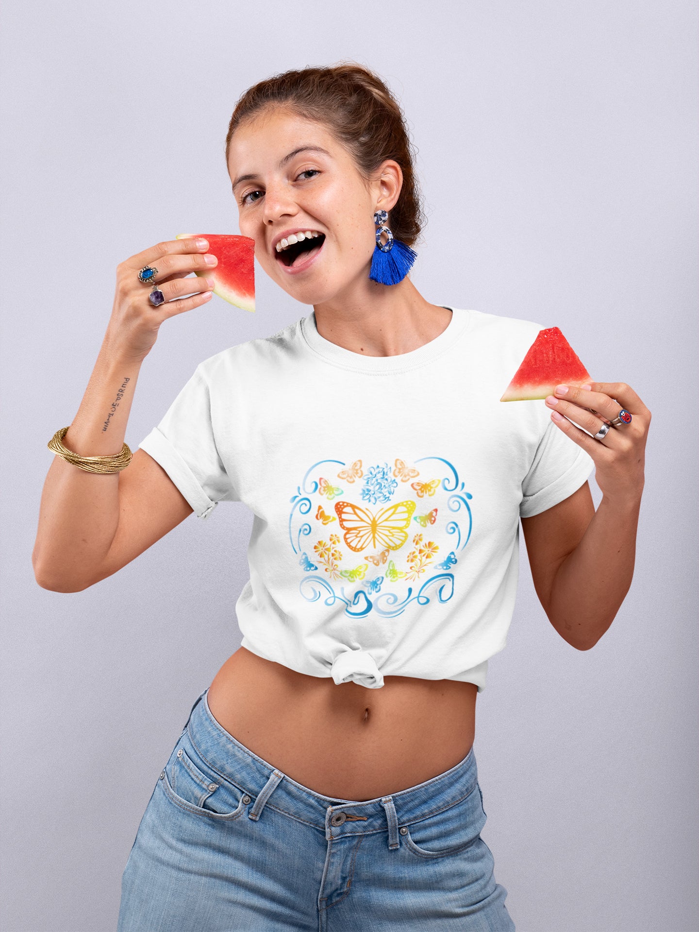 Tricou bumbac organic premium vegan hay creations summer butterflies