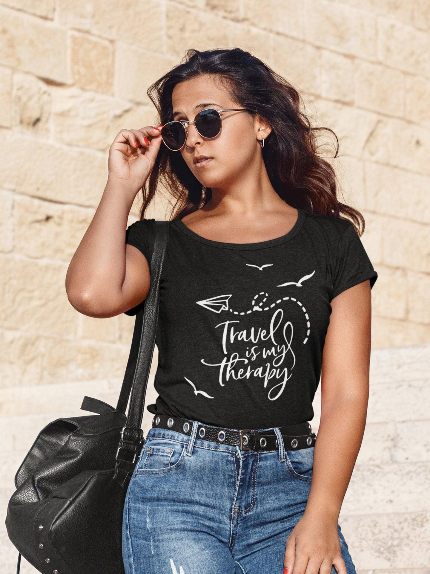 tricou din bumbac premium organic vegan hay creations travel is my therapy