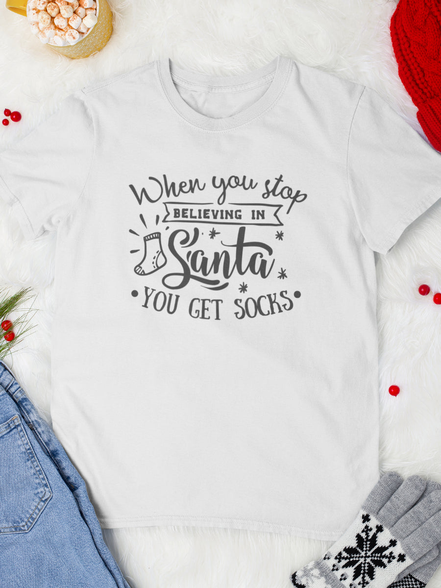 tricou_bumbac_organic_premium_vegan_cadou_Craciun_Secret_Santa_barbati_unisex_alb_when_you_stop_believing