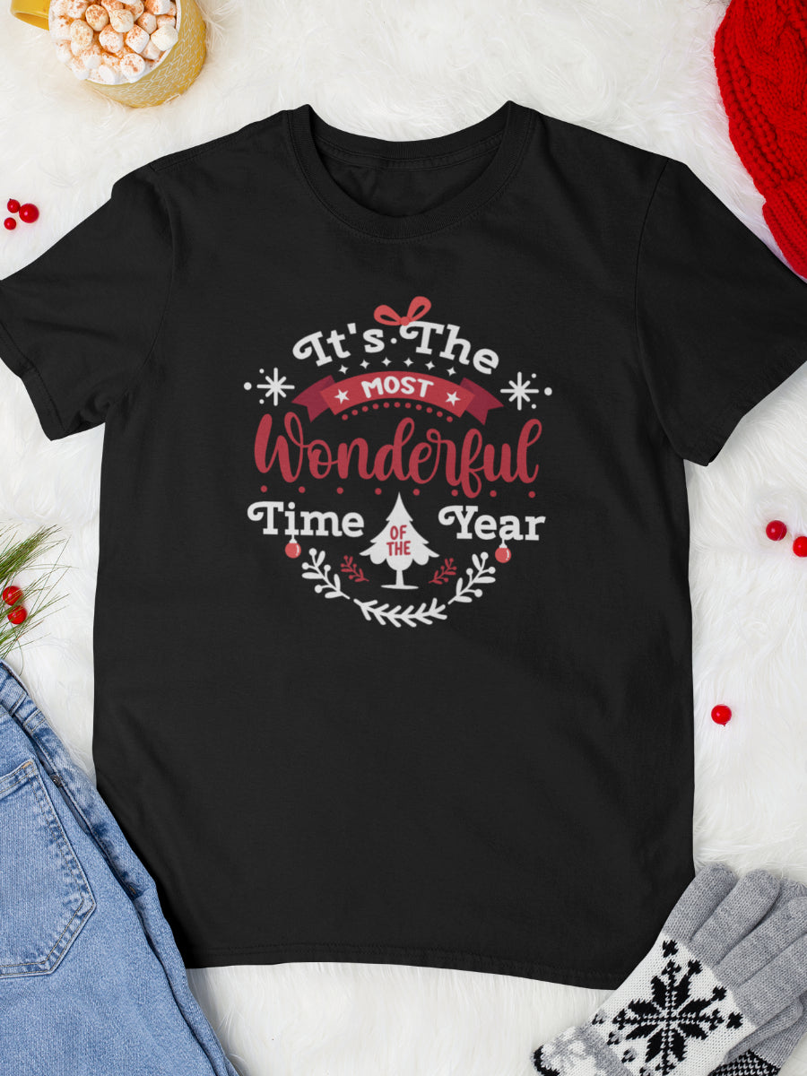 tricou_bumbac_organic_premium_vegan_cadou_Craciun_Secret_Santa_barbati_unisex_negru_its_the_most_wonderful_time_of_the_year