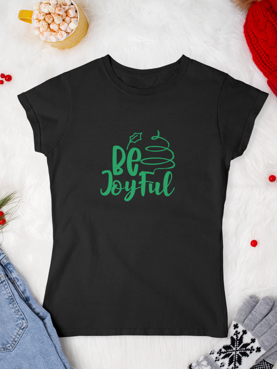 tricou_bumbac_organic_premium_vegan_cadou_Craciun_Secret_Santa_be-joyful-negru-femei
