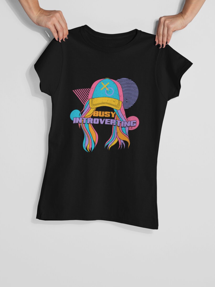 tricou_bumbac_organic_premium_vegan_cadou_hay_creations_nostalgia_busy_introverting_femei_negru