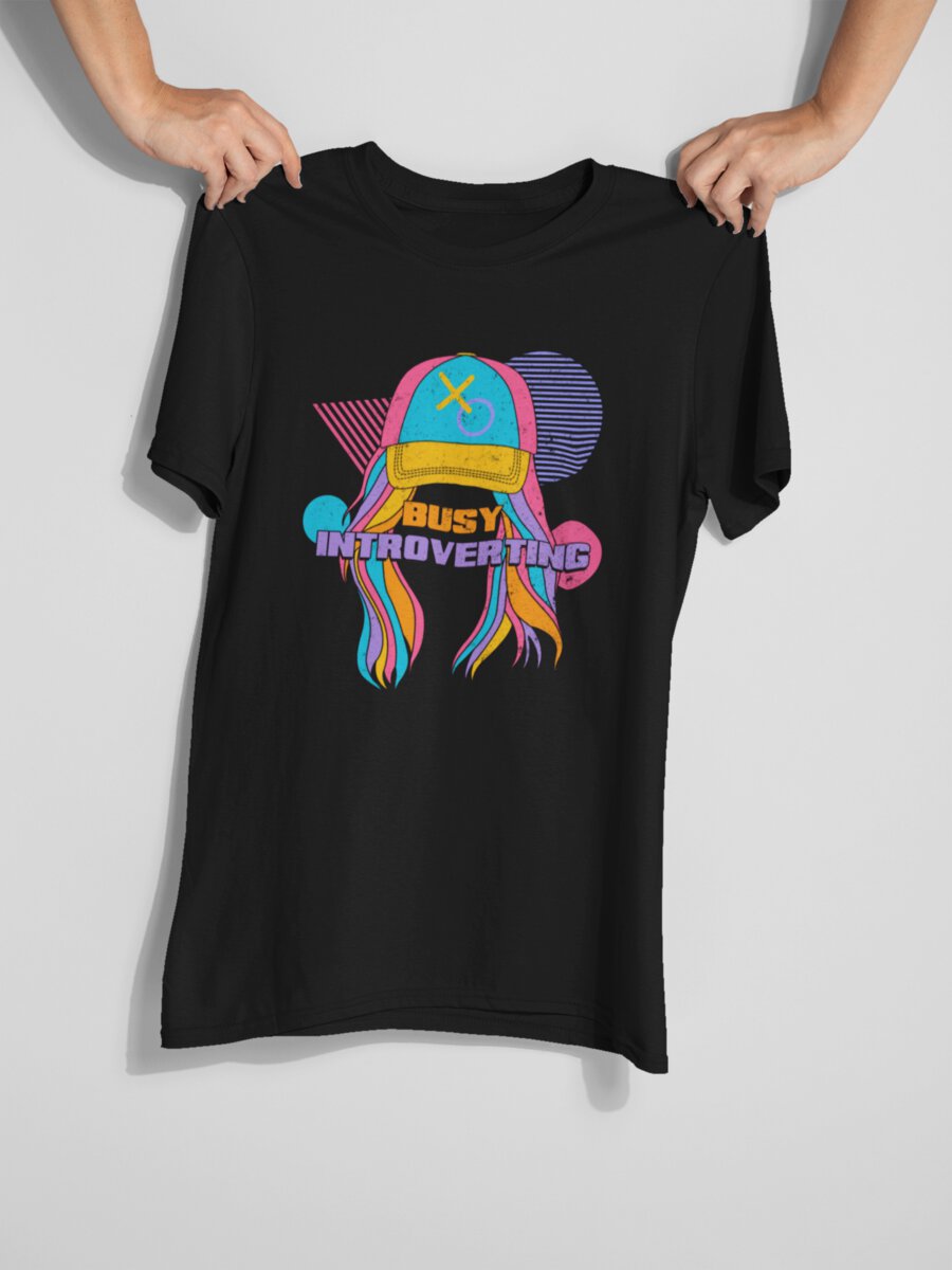 tricou_bumbac_organic_premium_vegan_cadou_hay_creations_nostalgia_busy_introverting_unisex_negru