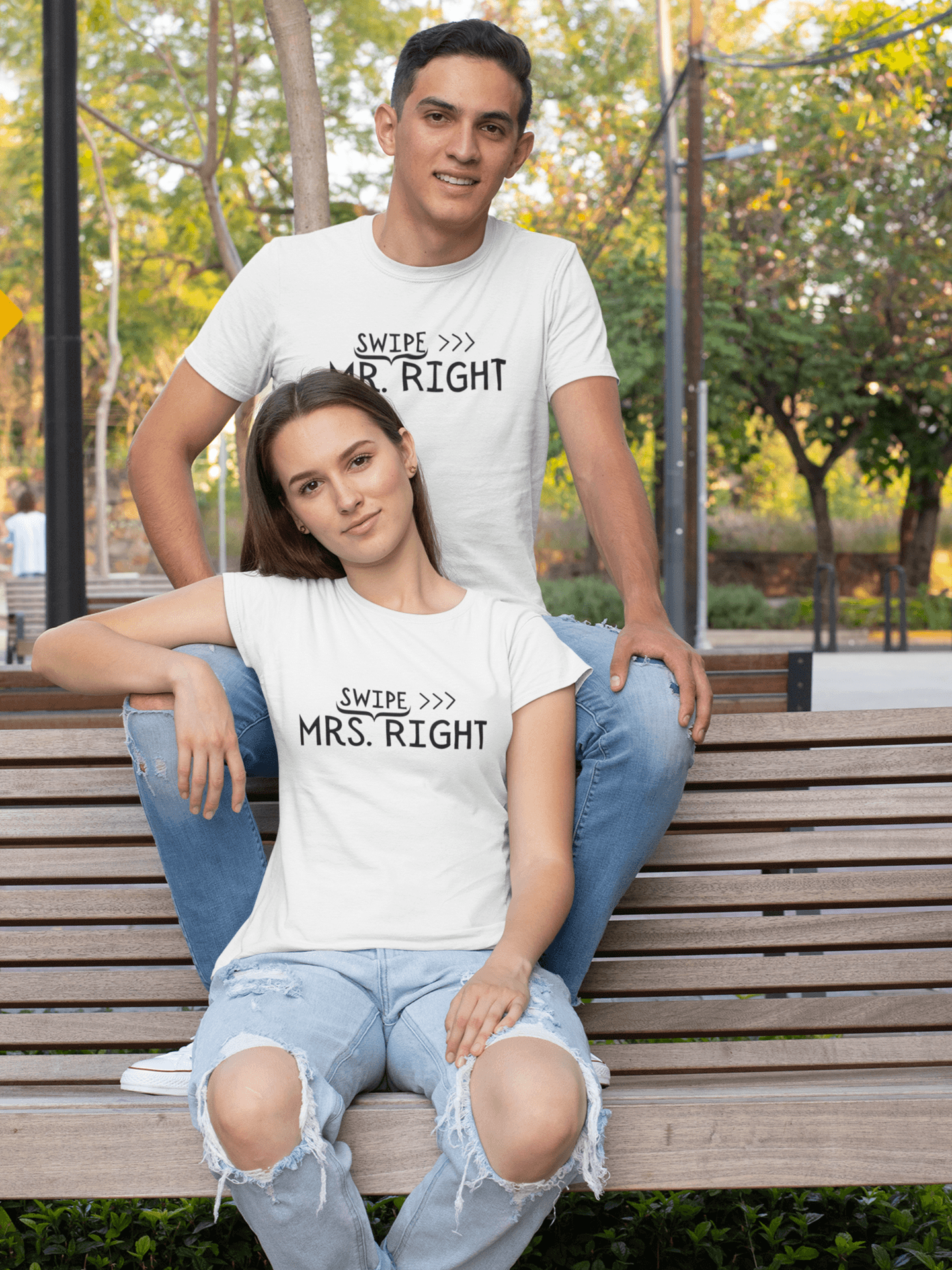 Set tricouri cuplu MR. & MRS. SWIPE RIGHT - HAY Creations