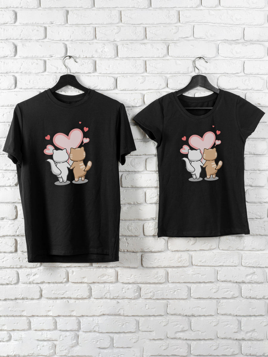 Set-tricouri-cuplu-premium-hay-creations-valentines-day-ziua-indragostitilor-couple-goals-albe-cats-in-love-negre