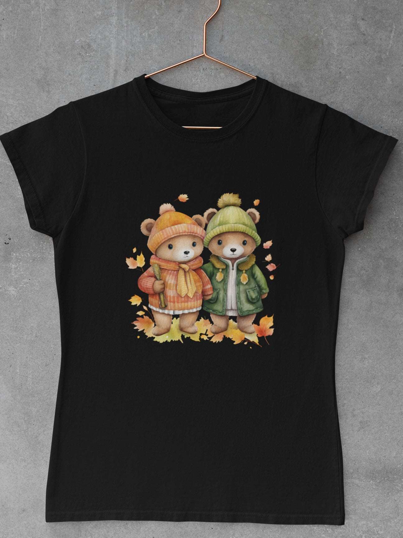 Tricou-bumbac-premium-organic-vegan-toamna-autumn-femei-hay-creations-bear-duo-negru