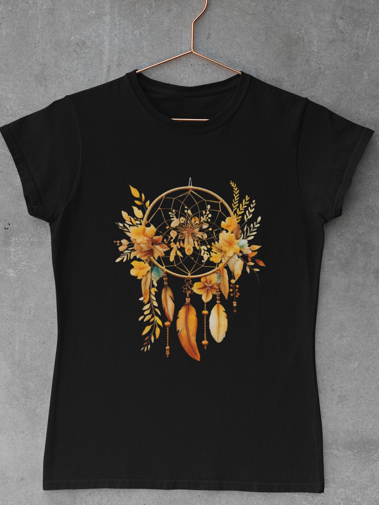 Tricou-bumbac-premium-organic-vegan-toamna-autumn-femei-hay-creations-dreamcatcher-negru