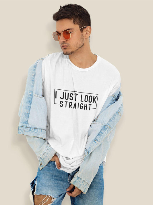 Tricou LGBT bărbați alb Hay Creations, colecția Love is Love Pride, bumbac organic premium vegan. "I Just Look Straight."