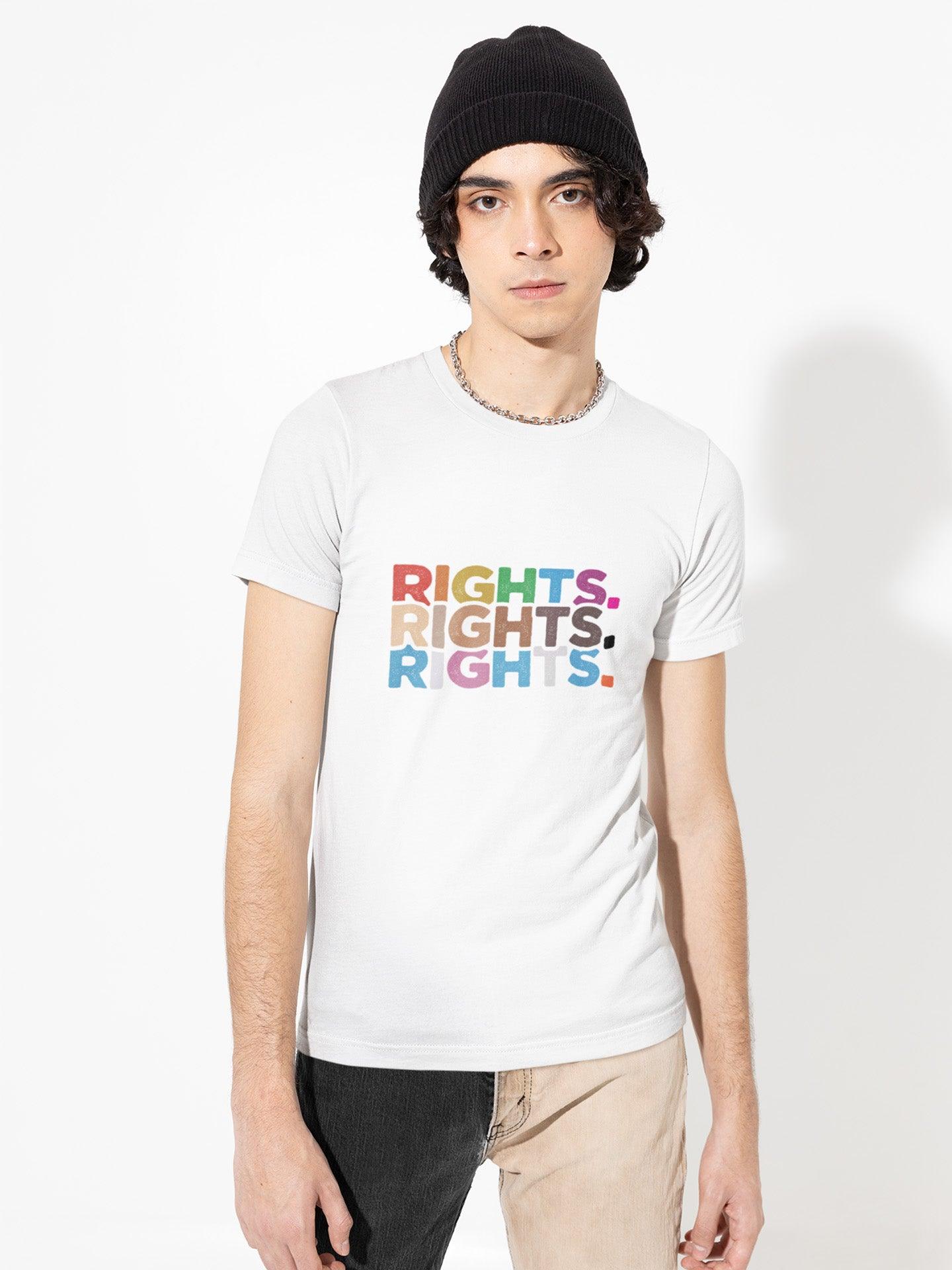 Tricou LGBT bărbați alb Hay Creations, colecția Love is Love Pride, bumbac organic premium vegan. human rights.