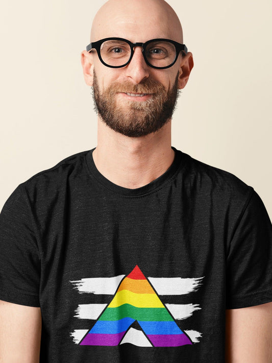  Tricou LGBT bărbați negru Hay Creations, colecția Love is Love Pride, bumbac organic premium vegan. Ally Flag Rainbow.