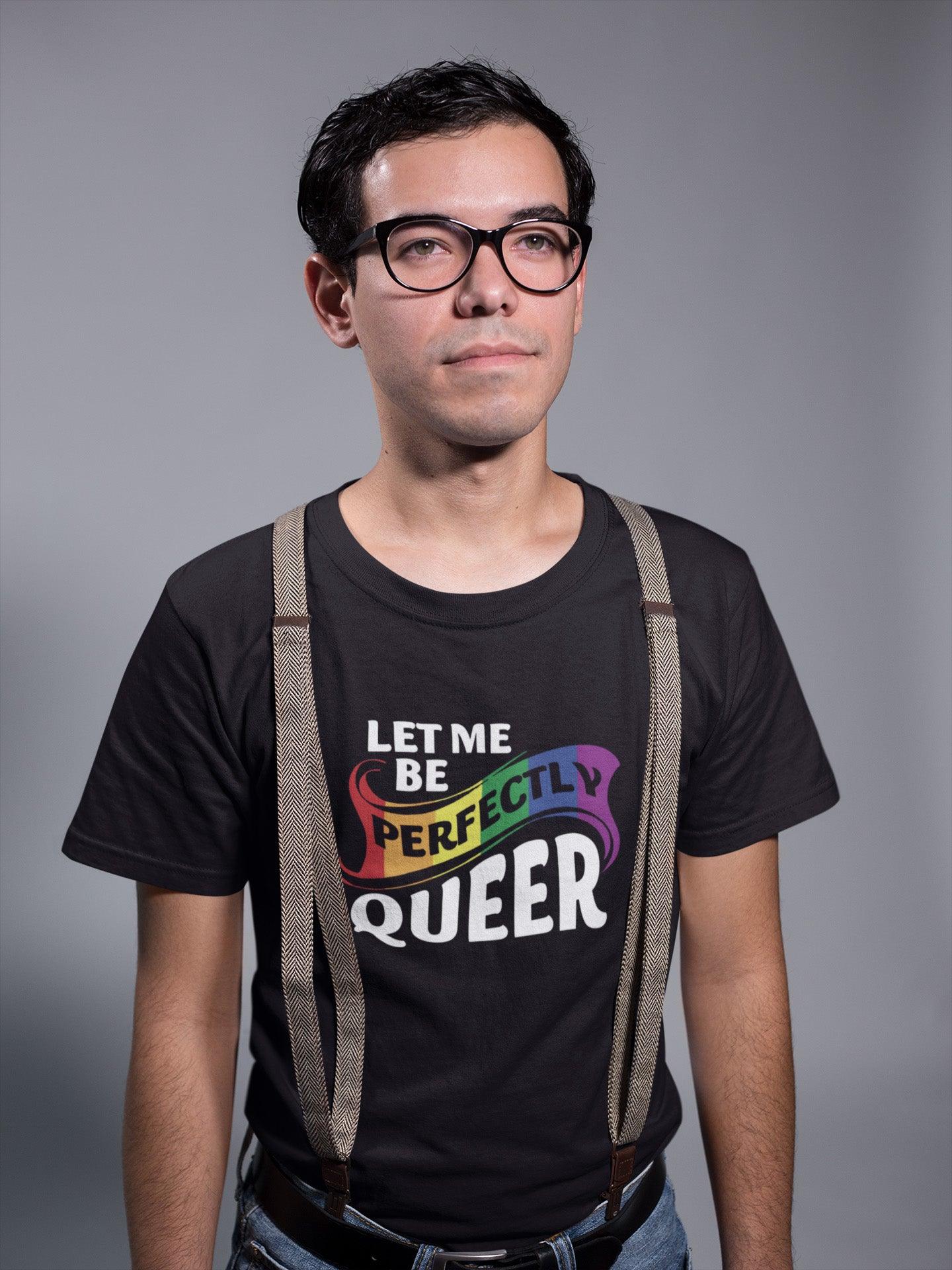  Tricou LGBT bărbați negru Hay Creations, colecția Love is Love Pride, bumbac organic premium vegan. "Let Me Be Perfectly Queer".