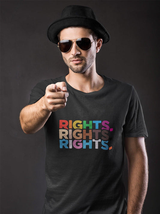 Tricou LGBT bărbați negru Hay Creations, colecția Love is Love Pride, bumbac organic premium vegan. Human rights.