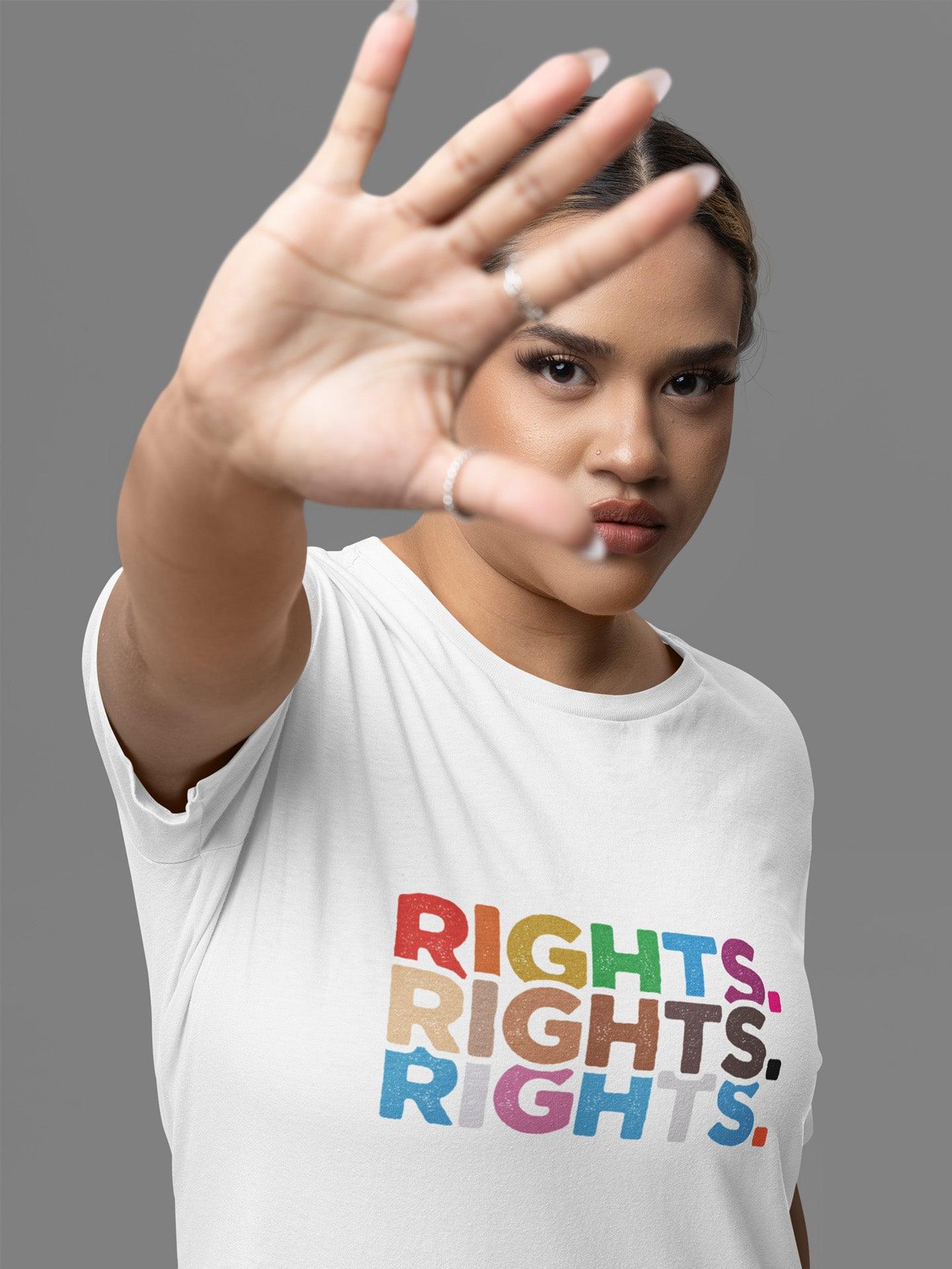  Tricou LGBT femei alb Hay Creations, colecția Love is Love Pride, bumbac organic premium vegan. Rights, human rights.