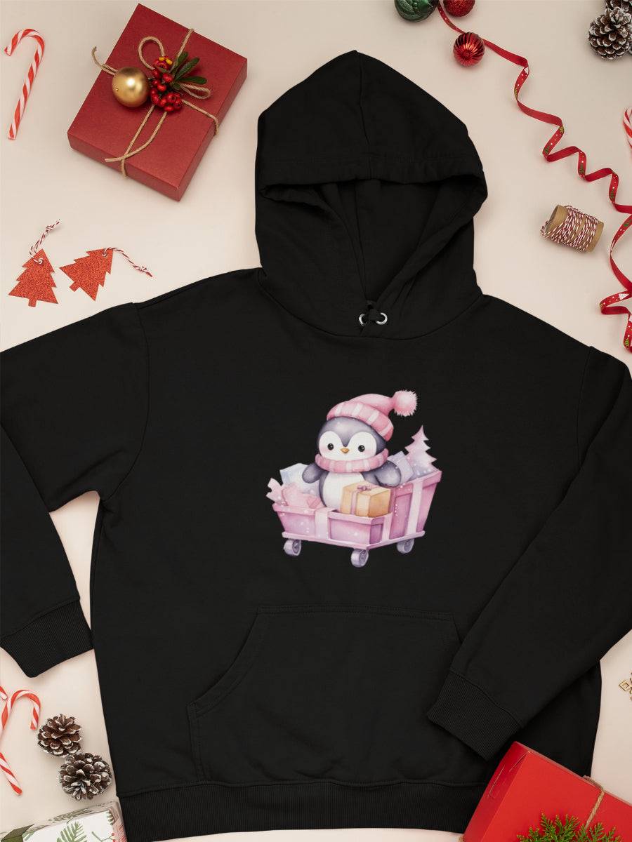 hanorac_bumbac_organic_premium_vegan_cadou_Craciun_Secret_Santa_-pink-pinguin-negru
