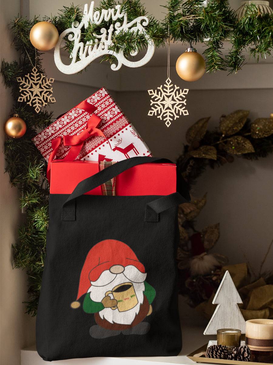 sacosa_textila_bumbac_organic_premium_vegan_cadou_Craciun_Secret_Santa_ho-ho-ho-gnome-neagra
