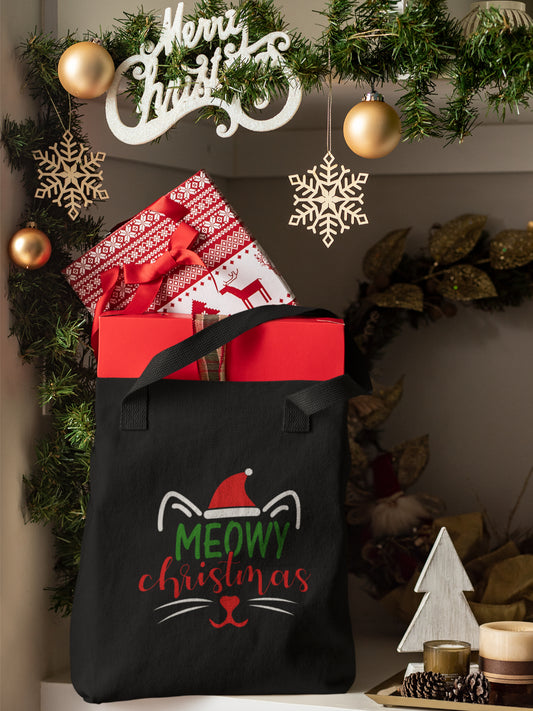sacosa_textila_bumbac_organic_premium_vegan_cadou_Craciun_Secret_Santa_Meowy-Christmas-neagra