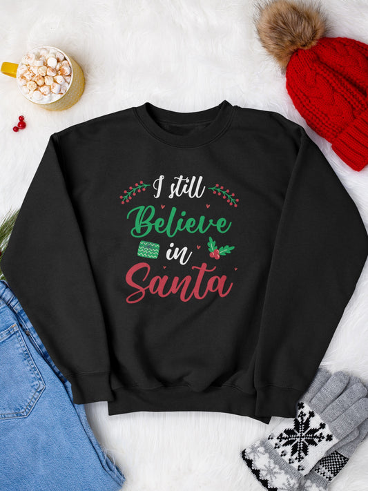      sweatshirt_bumbac_organic_premium_vegan_cadou_Craciun_Secret_Santa_I-still-believe-in-Santa-negru_bluza_craciun