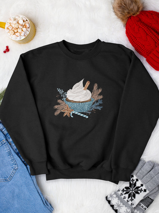     sweatshirt_bumbac_organic_premium_vegan_cadou_Craciun_Secret_Santa_a-cupcake-for-Santa-negru_bluza_craciun