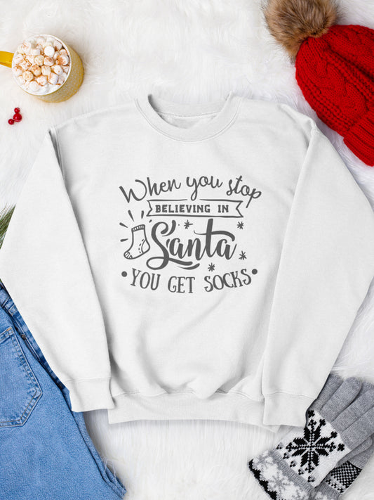    sweatshirt_bumbac_organic_premium_vegan_cadou_Craciun_Secret_Santa_alb_when_you_stop_believing_in_santa_you_get_socks_bluza_craciun