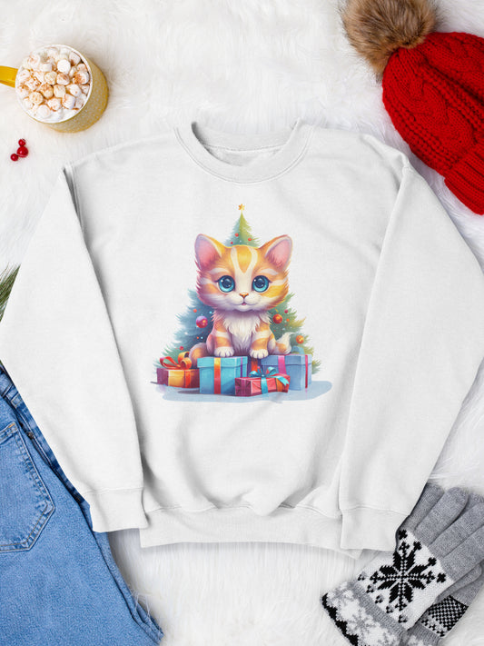 sweatshirt_bumbac_organic_premium_vegan_cadou_Craciun_Secret_Santa_cat-white_bluza_craciun