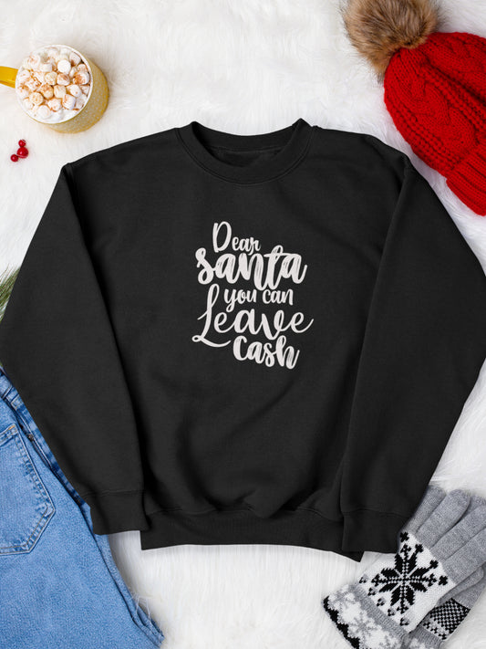 sweatshirt_bumbac_organic_premium_vegan_cadou_Craciun_Secret_Santa_dear-Santa-you-can-leave-cash-negru_bluza_craciun