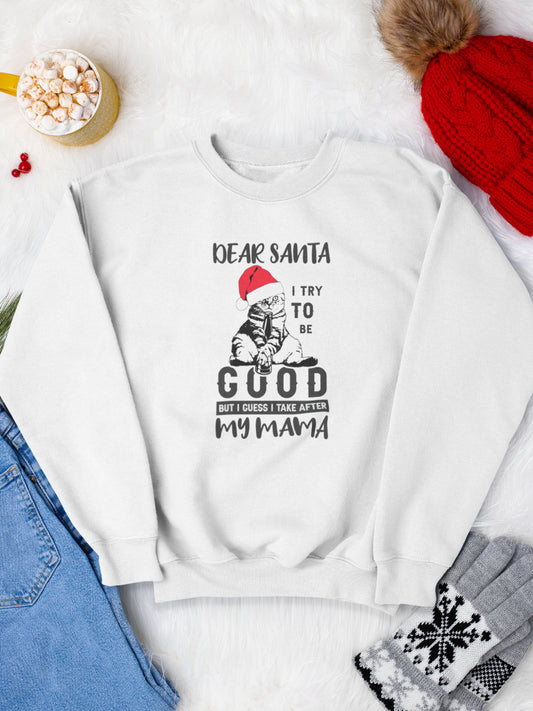     sweatshirt_bumbac_organic_premium_vegan_cadou_Craciun_Secret_Santa_dear-santa-I-take-after-my-mama-alb_bluza_craciun
