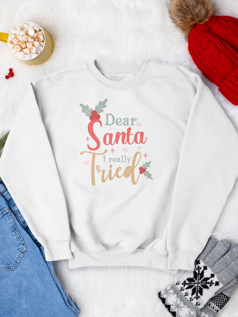       sweatshirt_bumbac_organic_premium_vegan_cadou_Craciun_Secret_Santa_dear_santa_i_really_tried_alb_bluza_craciun
