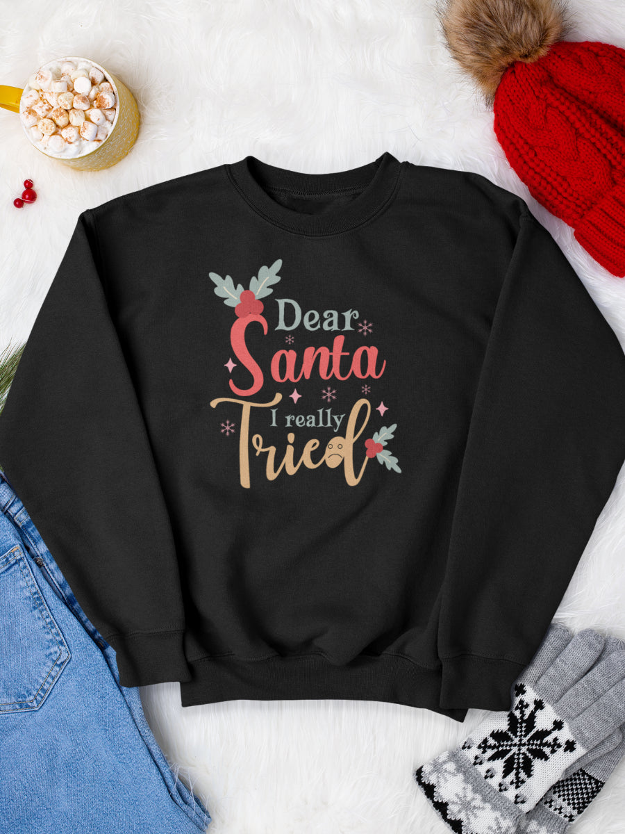 sweatshirt_bumbac_organic_premium_vegan_cadou_Craciun_Secret_Santa_dear_santa_i_really_tried_negru_bluza_craciun