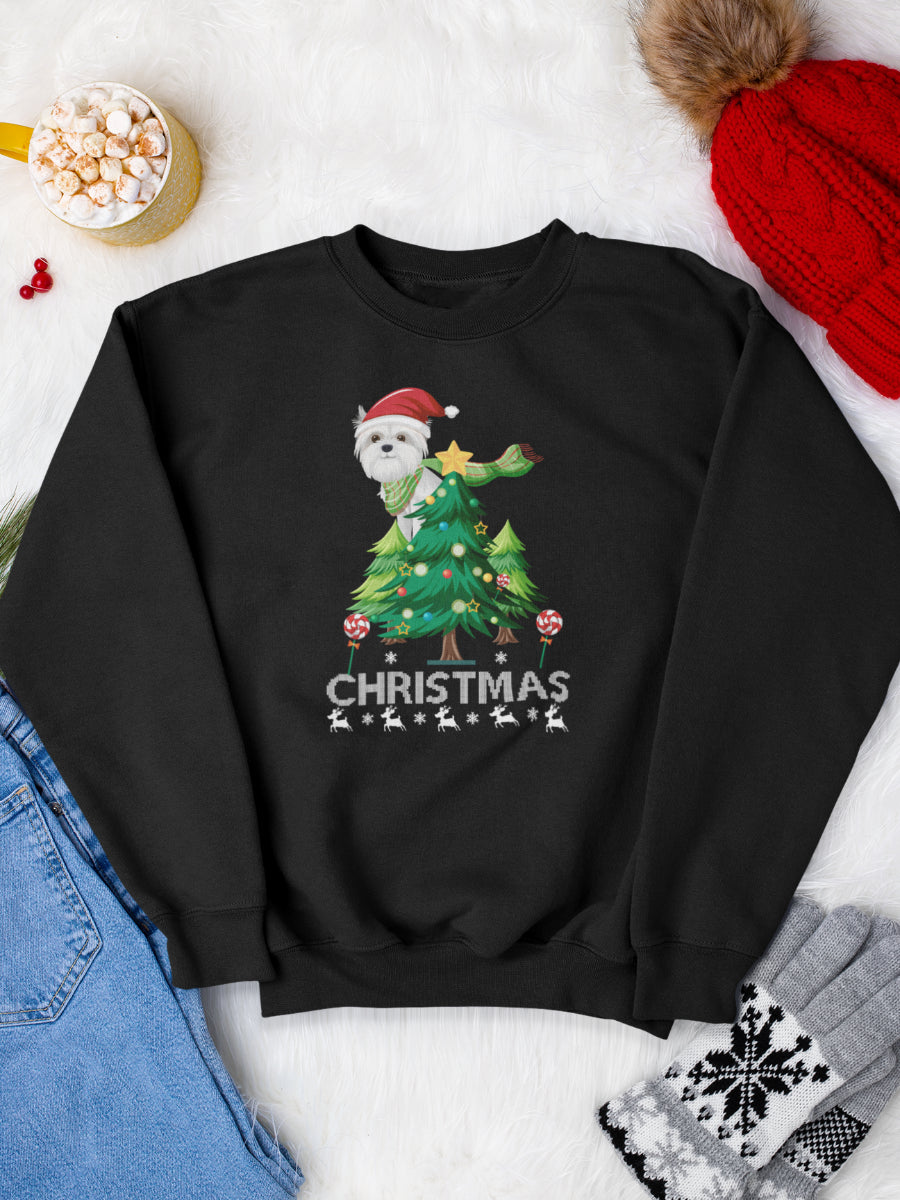 sweatshirt_bumbac_organic_premium_vegan_cadou_Craciun_Secret_Santa_doggy-Christmas-negru_bluza_craciun
