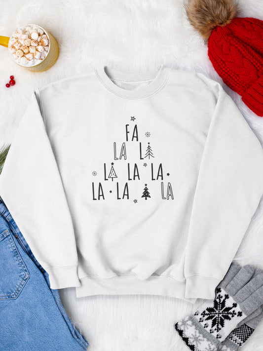 sweatshirt_bumbac_organic_premium_vegan_cadou_Craciun_Secret_Santa_fa-la-la-alb_bluza_craciun