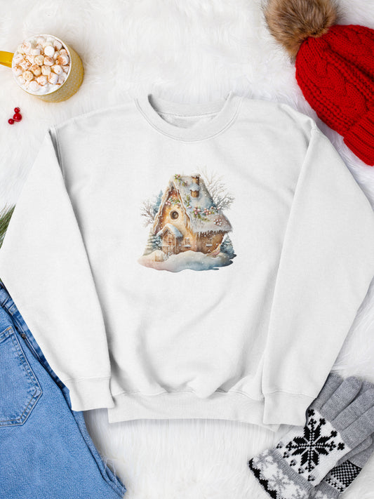 sweatshirt_bumbac_organic_premium_vegan_cadou_Craciun_Secret_Santa_gingerbread-house-alb_bluza_craciun