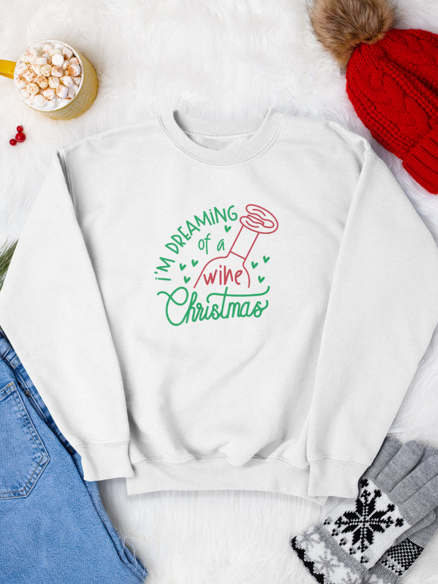 sweatshirt_bumbac_organic_premium_vegan_cadou_Craciun_Secret_Santa_im-dreaming-of-a-wine-Christmas-alb_bluza_craciun
