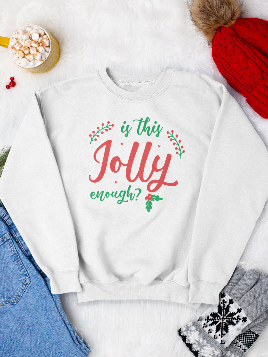     sweatshirt_bumbac_organic_premium_vegan_cadou_Craciun_Secret_Santa_is-this-jolly-enough-alb_bluza_craciun