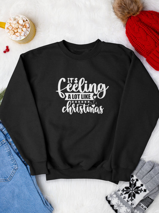 sweatshirt_bumbac_organic_premium_vegan_cadou_Craciun_Secret_Santa_its-feeling-a-lot-like-Christmas-negru_bluza_craciun