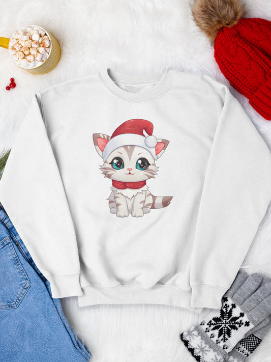 sweatshirt_bumbac_organic_premium_vegan_cadou_Craciun_Secret_Santa_kitty-alb_bluza_craciun