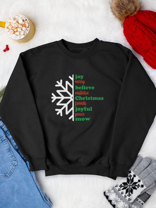 sweatshirt_bumbac_organic_premium_vegan_cadou_Craciun_Secret_Santa_mistletoe-negru_SNOWFLAKE_bluza_craciun