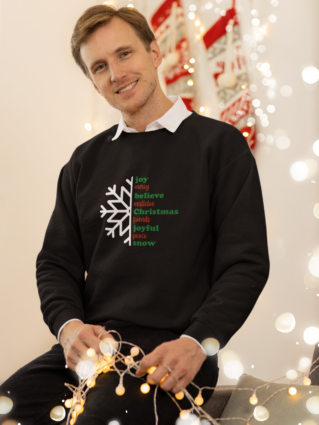 sweatshirt_bumbac_organic_premium_vegan_cadou_Craciun_Secret_Santa_mistletoe-NEGRU_SNOWFLAKE_bluza_craciun
